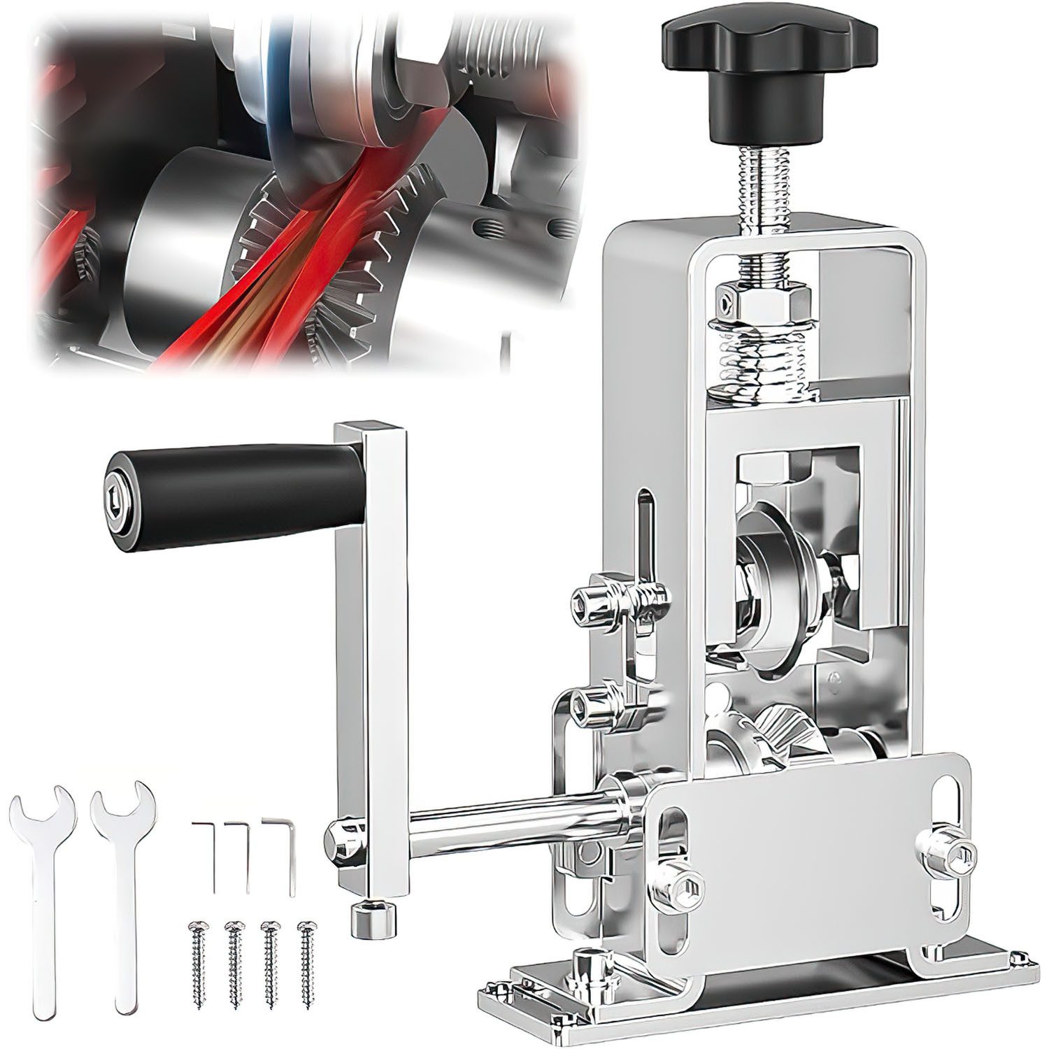 Refined Living Abisolierzange Abisoliermaschine Kabelabisoliermaschine Kabel mit 2 Klingen, Kupferdraht-Recycling Bohrbetriebene mit Verstellbarem Zufuhrloch 1-tlg., Manueller Betrieb Handkurbel 1-25mm Kabel Abisolierwerkzeug