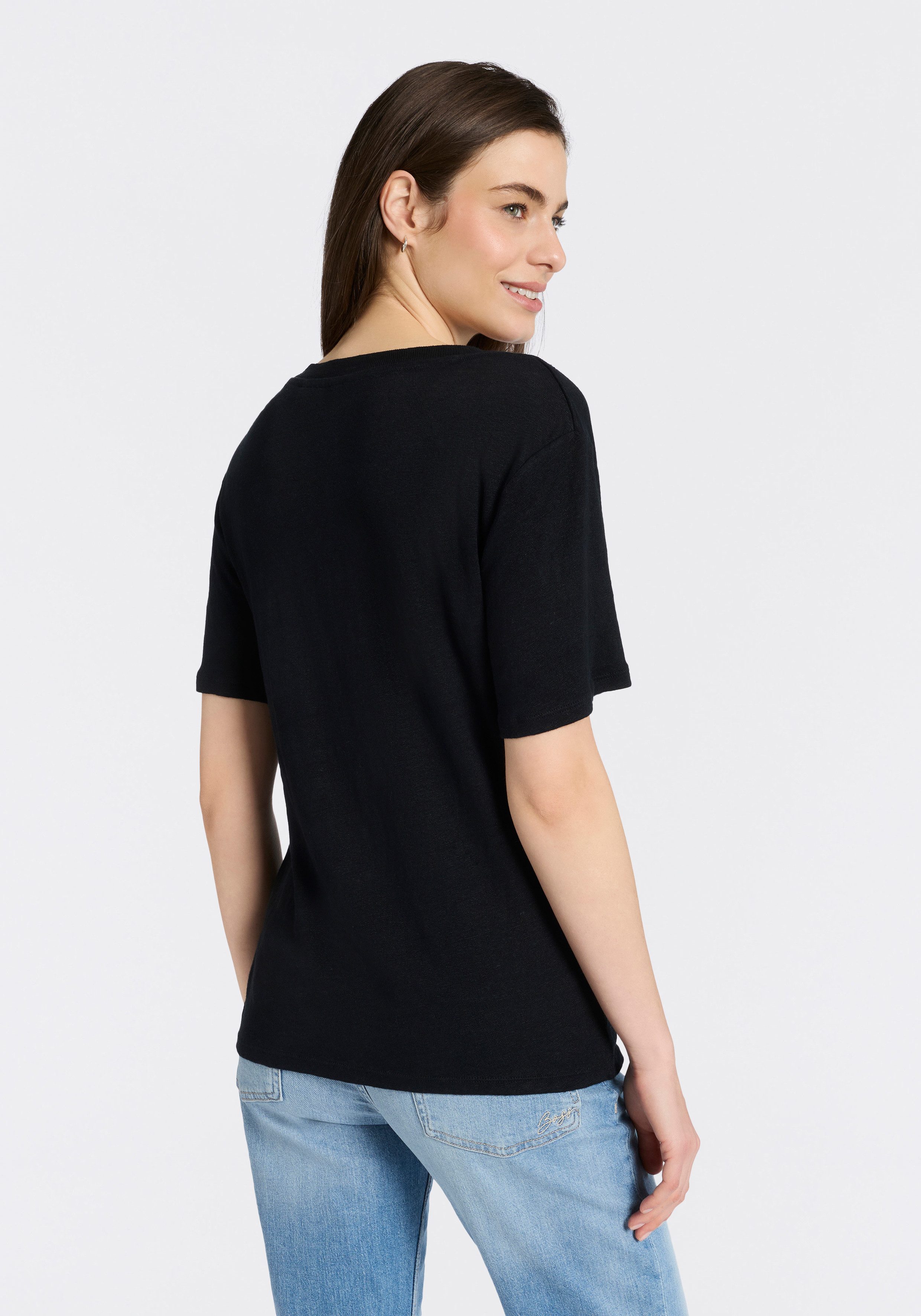 BOSS ORANGE T-Shirt Ela Premium Damenmode aus Leinen, V-Ausschnitt