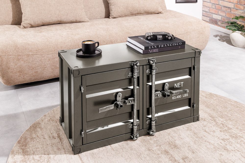 riess-ambiente Beistellschrank GLOBETROTTER 80cm anthrazit - Metall, Aktenschrank, Flügeltüren, Cube (Einzelartikel, 1-St) Industrial Container-Schrank - ideal für Wohn- & Schlafzimmer od. Flur