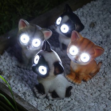 MARELIDA Gartenfigur LED Solar KATZE LILLY kaltweiße LED Dekofigur Tierfigur Gartendeko