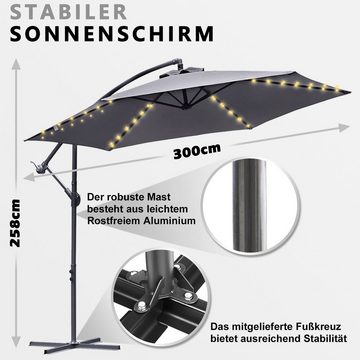 Clanmacy Sonnenschirm 3m/3.5m Sonnenschirm Gartenschirm mit LED Solar Ampelschirm Pavillon Kurbelsonnenschirm Alu