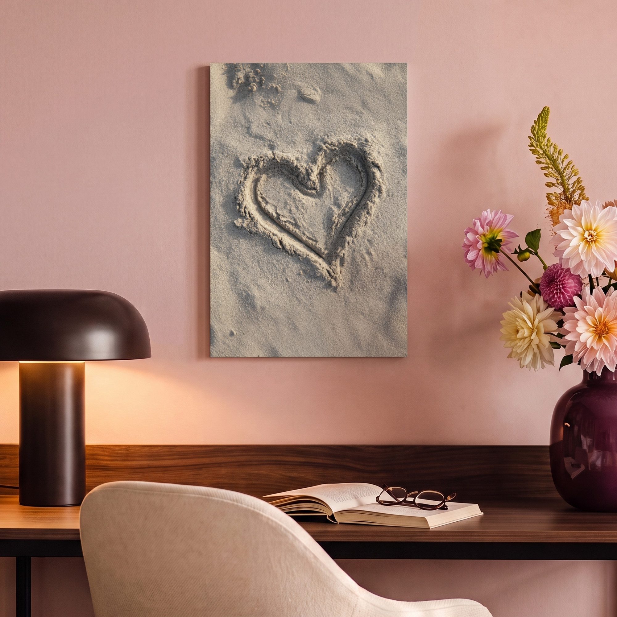 OneMillionCanvasses® Leinwandbild Herzform - Signiert - Beige - Sand, Fotodruck (1 St), Wandbild, Deko Schlafzimmer Wohnzimmer Flur 20x20 cm – Bild 4 von 5