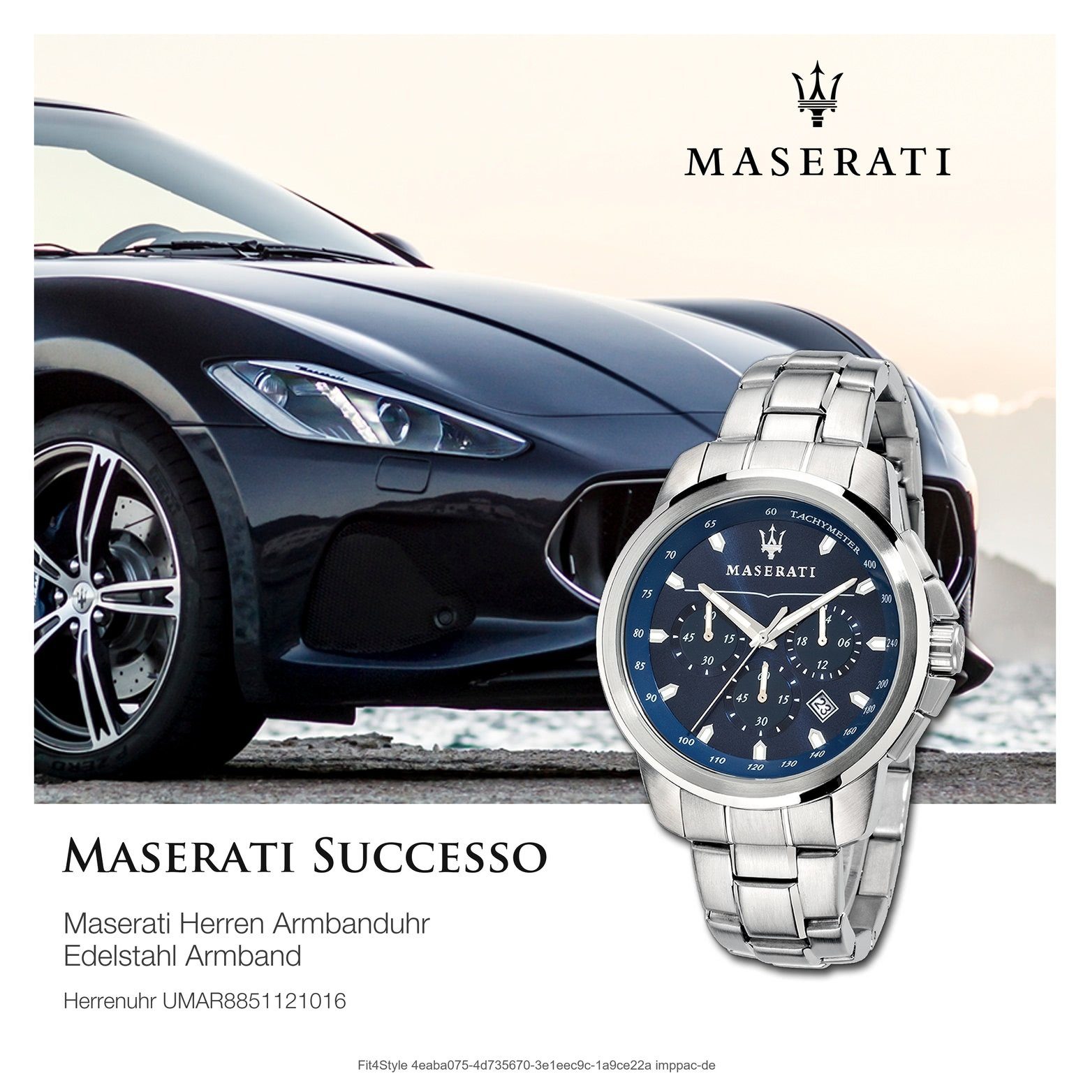 MASERATI Chronograph Maserati Herrenuhr Chronograph, Italy Made-In groß rund, Herrenuhr Edelstahlarmband, 52x44mm) (ca