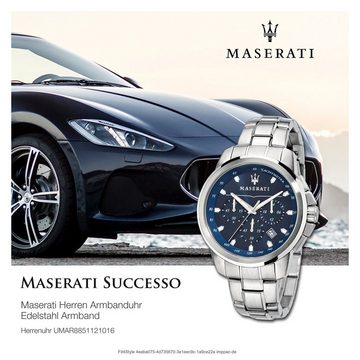 MASERATI Chronograph Maserati Herrenuhr Chronograph, Herrenuhr rund, groß (ca. 52x44mm) Edelstahlarmband, Made-In Italy