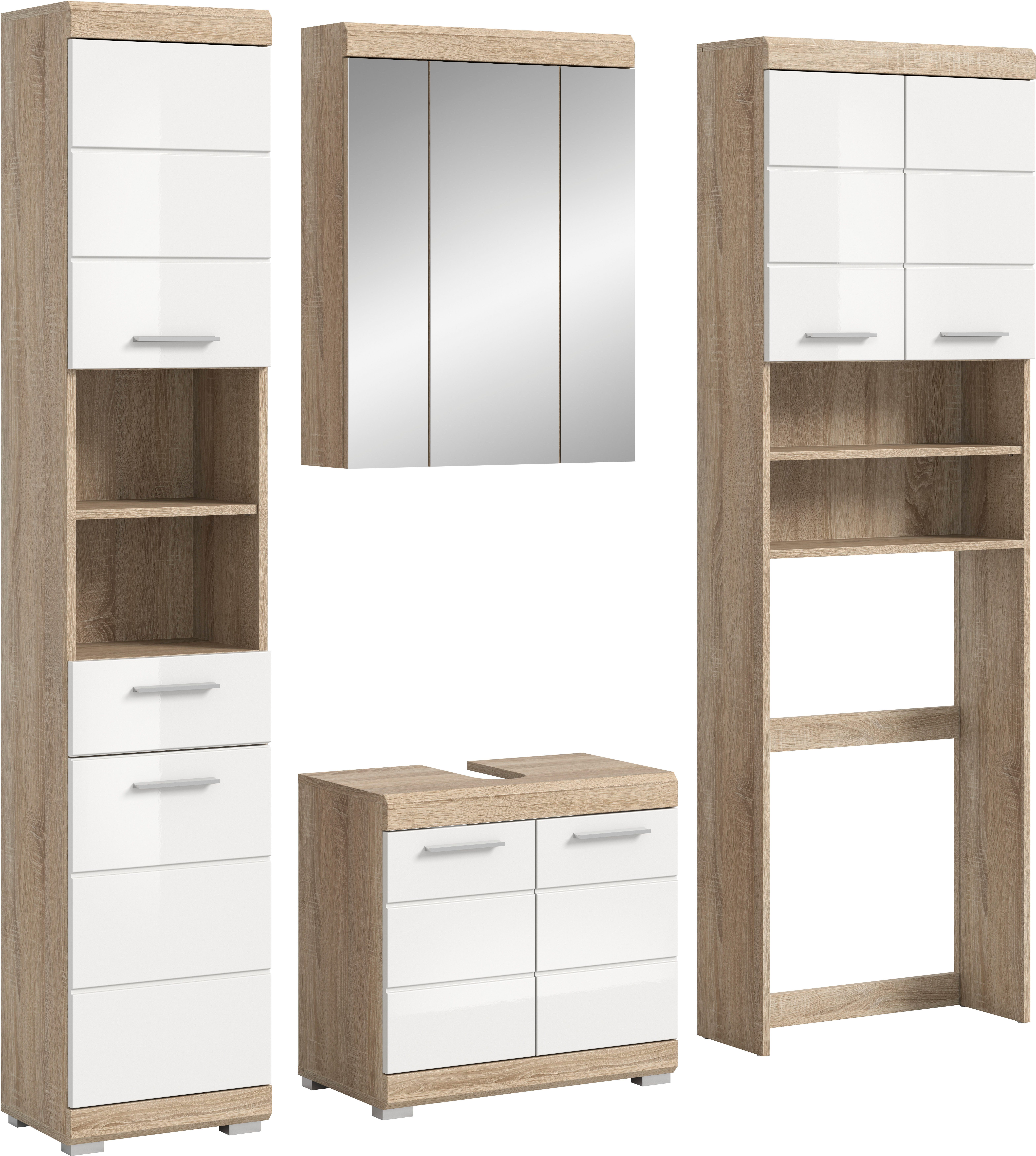 welltime Badmöbel-Set SIENA, 4 teilig, bestehend aus:, (Set, 4-St., TOPSELLER), Hochschrank, WBU, Spiegelschrank, Waschmaschinenumbauschrank