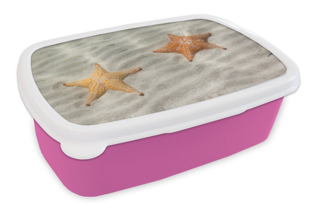 MuchoWow Lunchbox Seestern - Wasser - Strand, Kunststoff, (2-tlg), Brotbox für Erwachsene, Brotdose Kinder, Snackbox, Mädchen, Kunststoff rosa