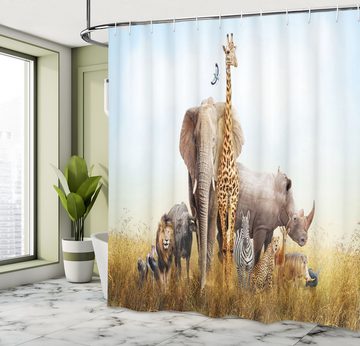 Abakuhaus Duschvorhang Moderner Digitaldruck mit 12 Haken auf Stoff Wasser Resistent Breite 175 cm, Höhe 180 cm, Giraffe Elefant Löwe-Tiger Zebra