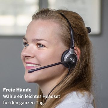 GEQUDIO für Siemens Unify Mitel Aastra innovaphone Telefone mit RJ-Anschluss Headset (2-Ohr-Headset, 80g leicht, Bügel aus Federstahl, mit Wechselverschluss für mehrere Endgeräte, inklusive Anschlusskabel)