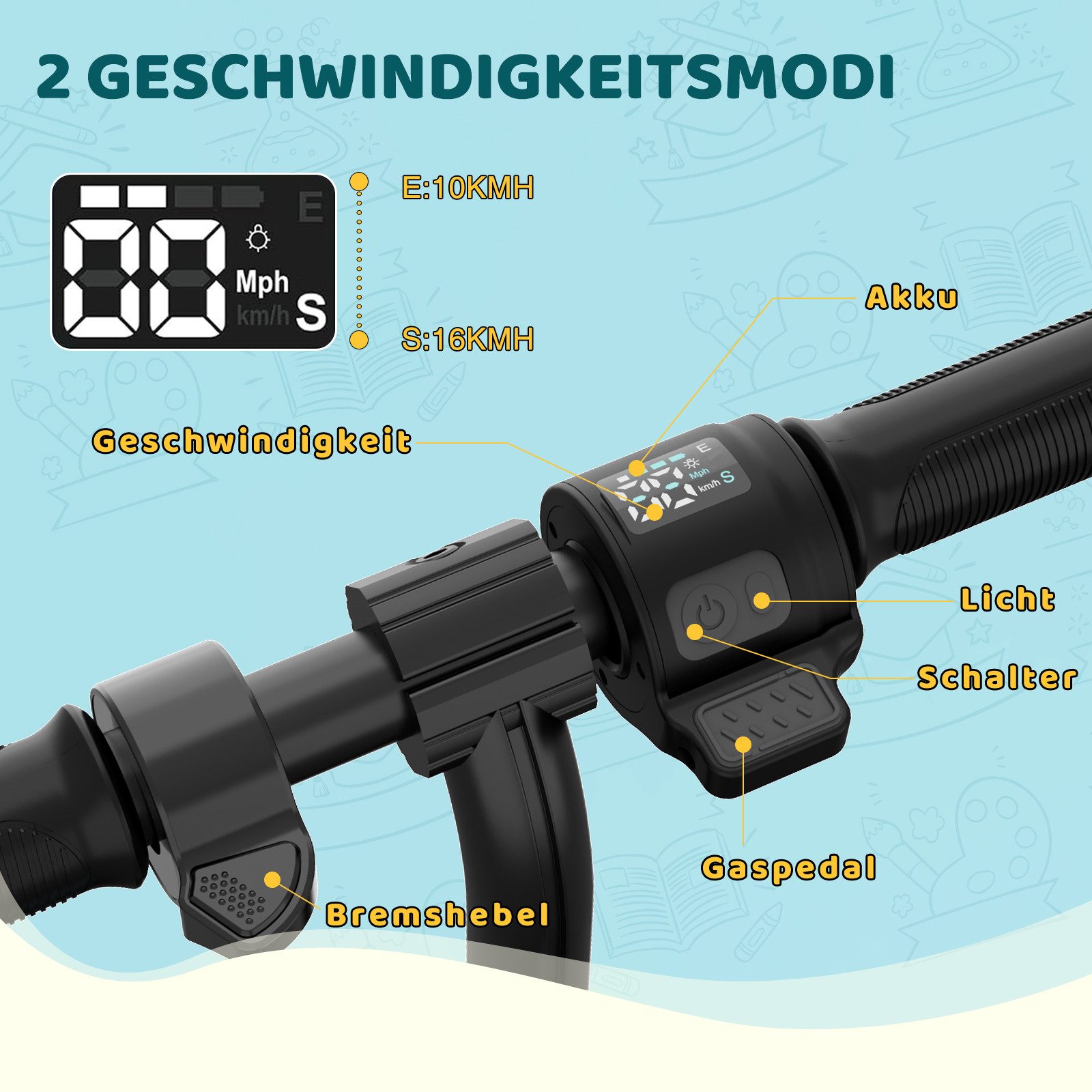 RCB Elektro-Kinderroller R11S für Kinder, max. 16 km/h, Verstellbarer Geschwindigkeit und Höhe