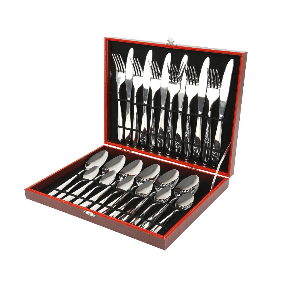 JEOBEST Besteck-Set Edelstahl Besteckset, Besteck Set 6 Personen,Hochglanzpoliert,Gift Box, 6 Personen, Essbesteck Set 24 teilig, Besteckset mit Messer Gabel Löffel