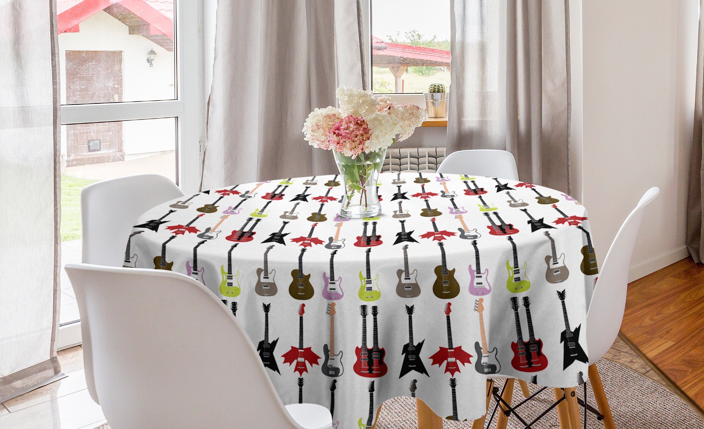 Abakuhaus für Küche Esszimmer Tischdecke Gitarre Abdeckung Musik-Grafik Bunte Dekoration, Kreis Tischdecke