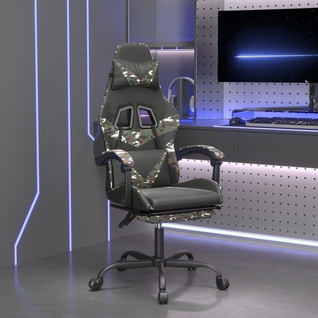 vidaXL Gaming-Stuhl Gamingstuhl mit Fußstütze Drehbar Schwarz Tarnfarben Kunstleder (1 St) Schwarz und Camouflage | Schwarz und Camouflage