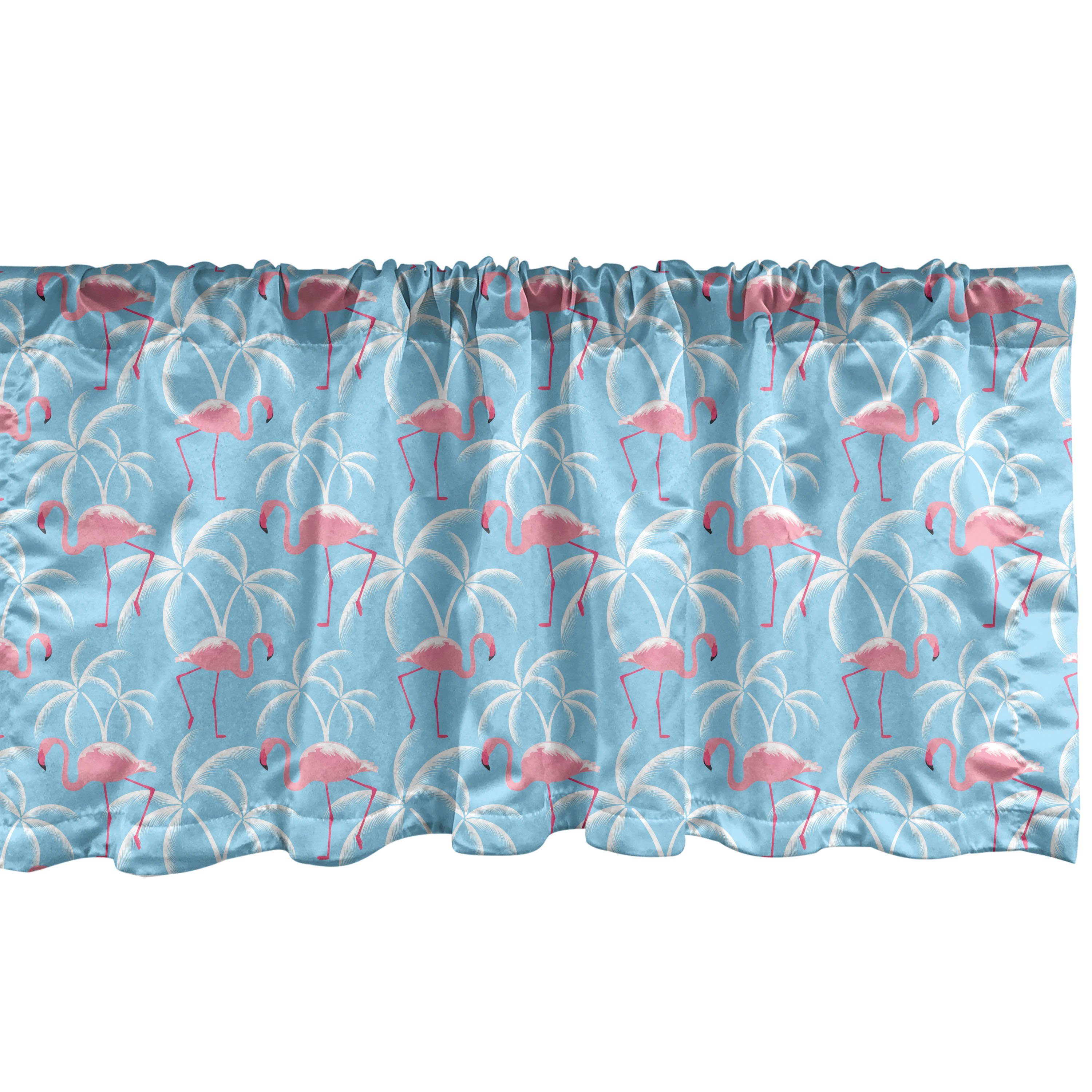 Scheibengardine Vorhang Volant für Küche Schlafzimmer Dekor mit Stangentasche, Abakuhaus, Microfaser, Vogel-Druck Flamingo mit Long Legs