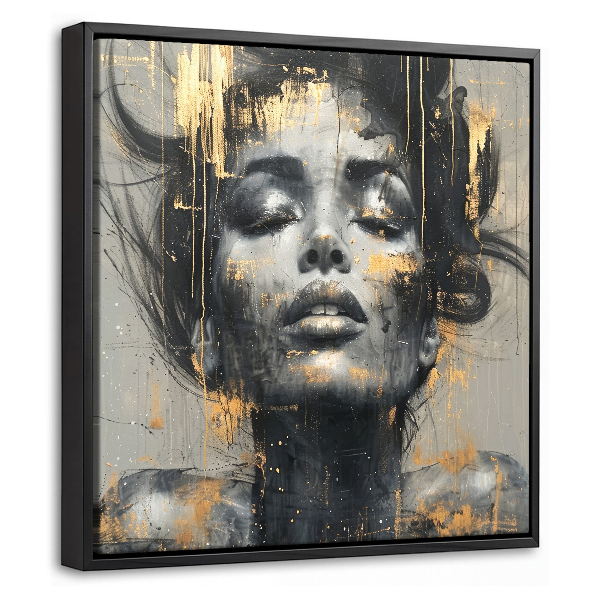 OneMillionCanvasses® Leinwandbild mit Rahmen - Frau - Kunst - Gold - Abstrakt - Glamour, Fotodruck (1 St), Leinwand Bilder Klein, Wand Dekoration Aesthetic 20x20cm