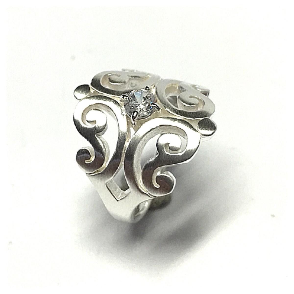 Edelschmiede925 Silberring moderner Silberring 925 Zirkonia - matt - Größe 54