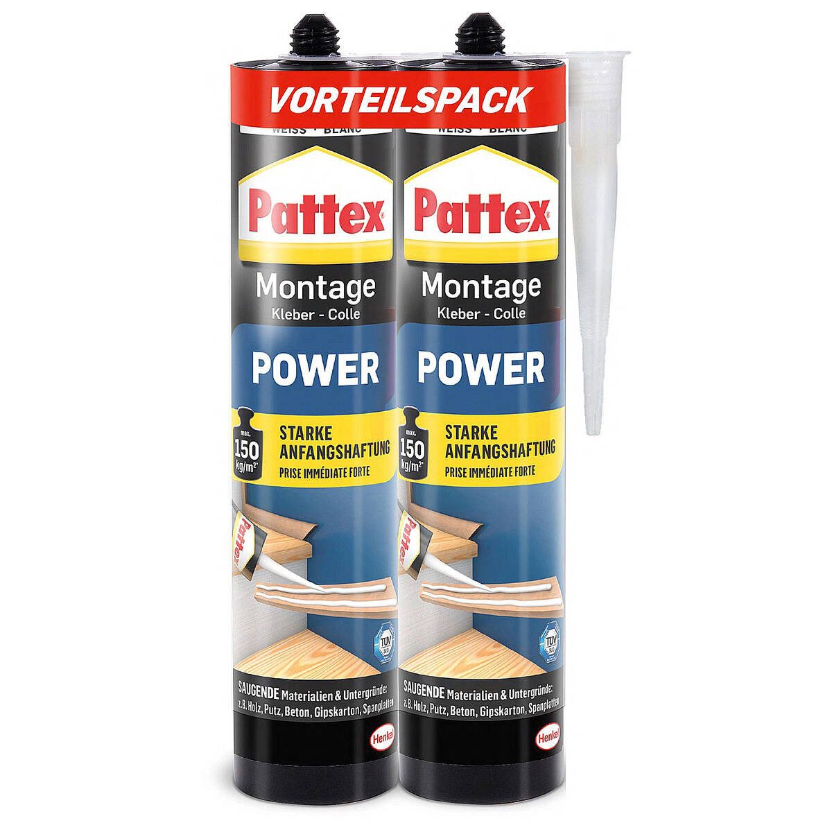 Pattex Montagekleber Montagekleber Power, (Set), hohe Anfangshaftung, überstreichbar