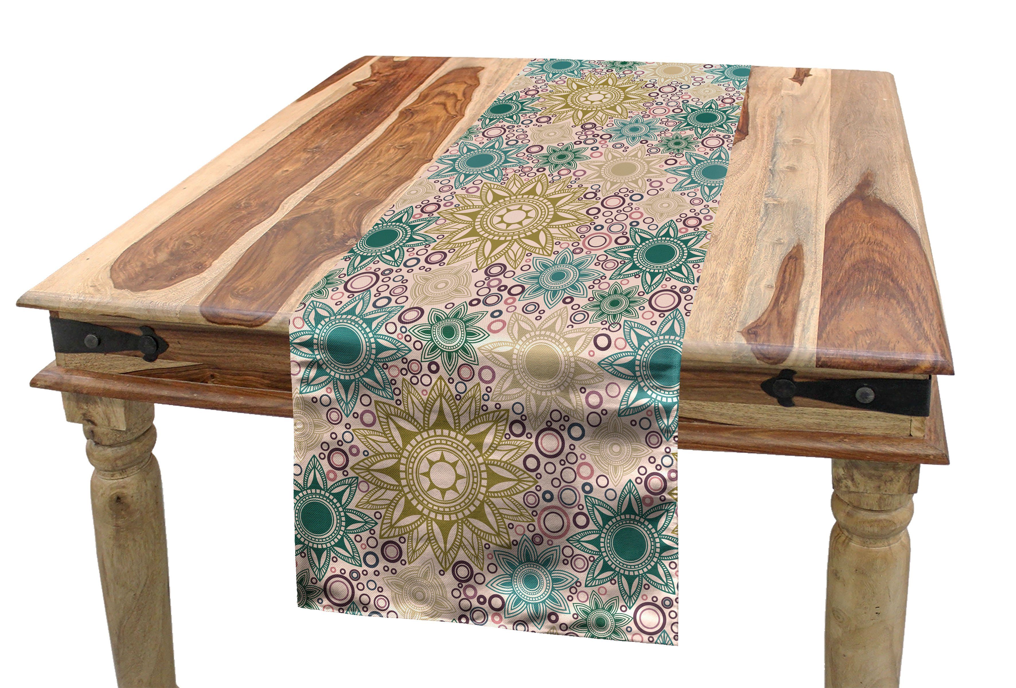 Abakuhaus Tischläufer Esszimmer Küche Rechteckiger Dekorativer Tischläufer, Mandala Oriental Blumenmuster