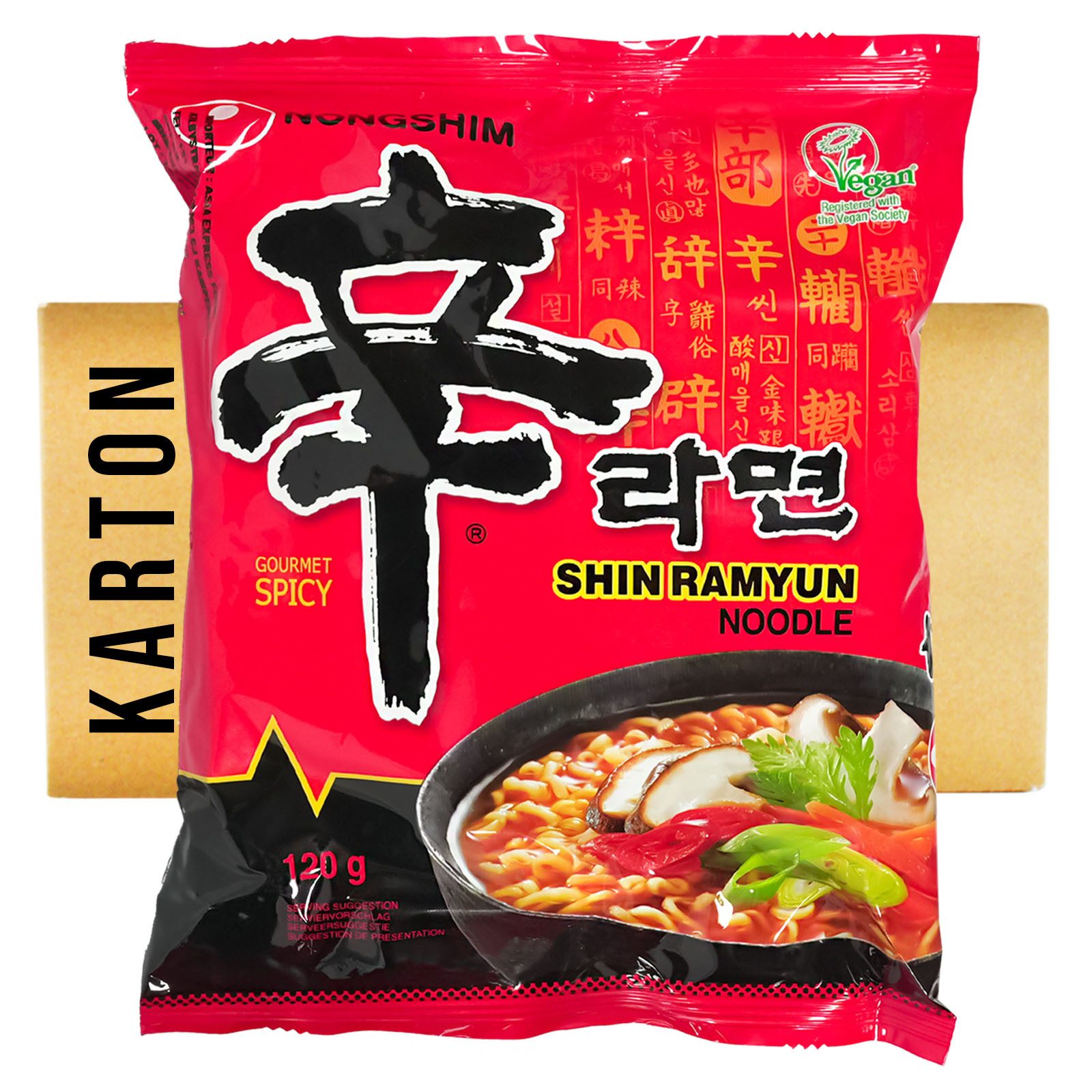 Nong Shim Fertiggericht Nong Shim Shin Ramyun Ramen Nudeln scharf 20x120g, 30 x