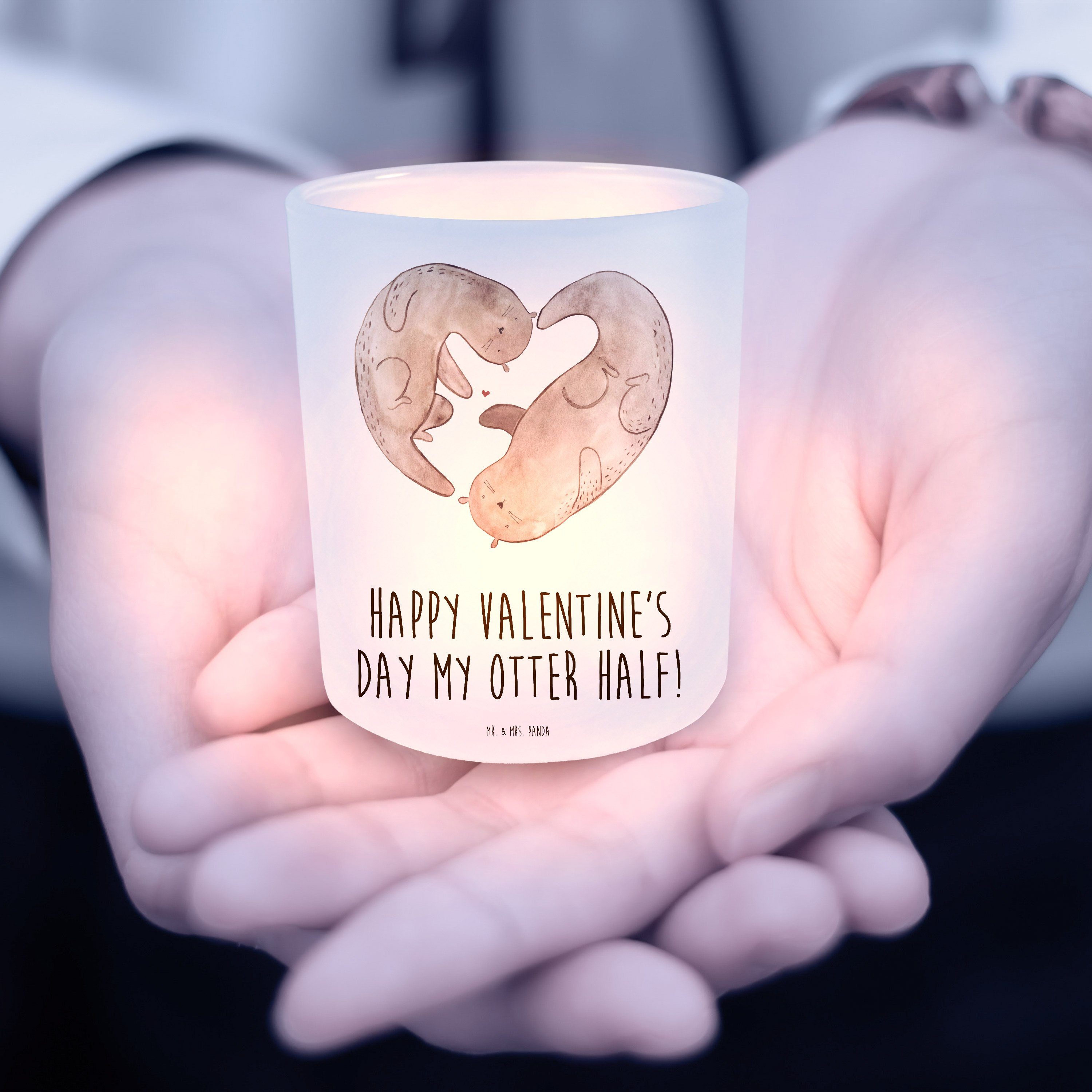 Valentine (1 - Kerze, - Transparent & Mrs. Windlicht Otter Mr. Panda Freundin, St) Geschenk, Windlicht