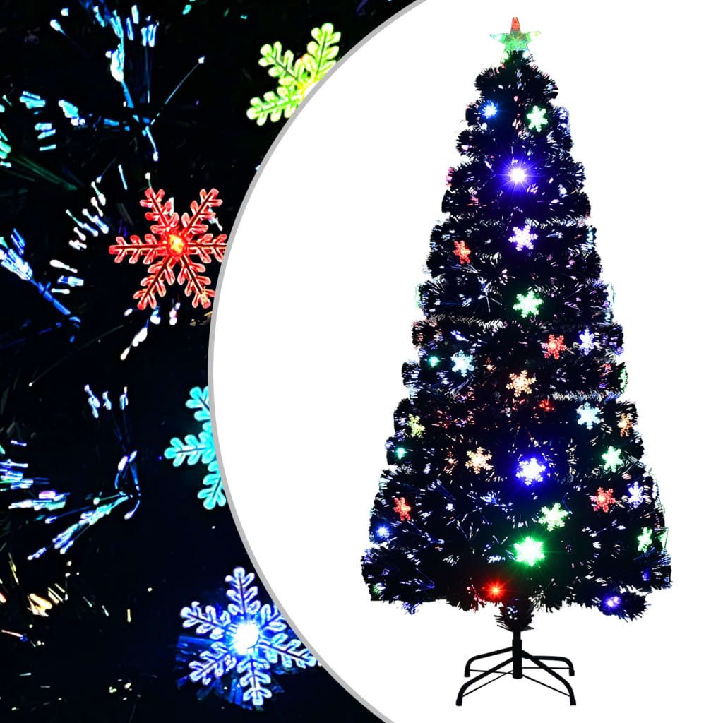 vidaXL LED Baum Weihnachtsbaum mit LED-Schneeflocken Schwarz 150 cm Fiberoptik