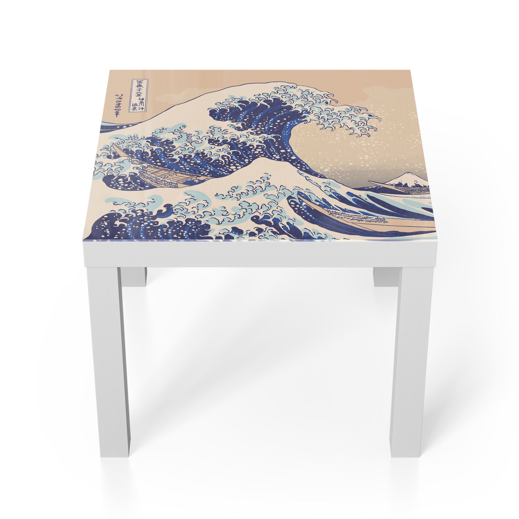 DEQORI Couchtisch 'Große Welle vor Kanagawa', Glas Beistelltisch Glastisch modern Weiß