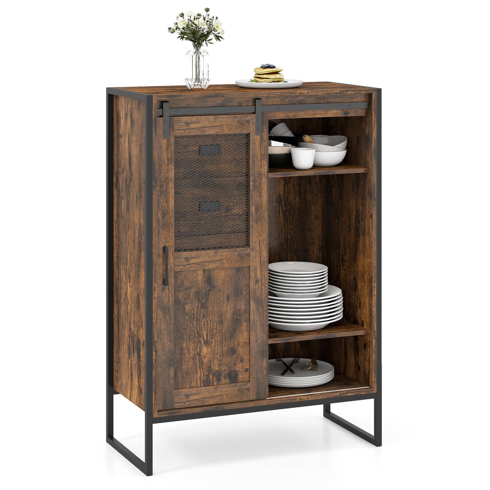 COSTWAY Sideboard, mit 5 Schubladen, Schiebetür, verstellbaren Einlegeböden Kommode
