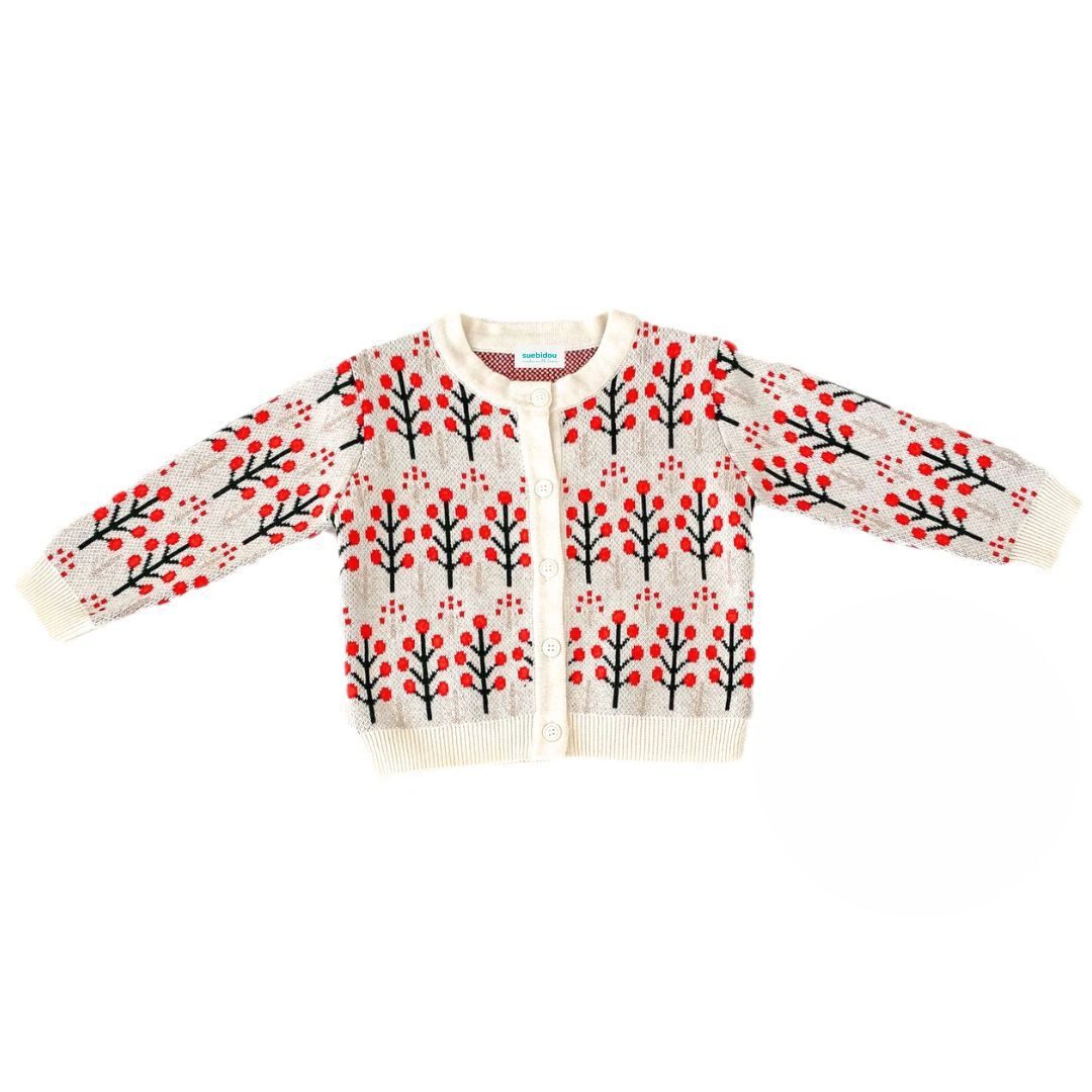 suebidou Cardigan Süße Strickjacke aus Baumwolle mit Blumenmuster weich und bequem