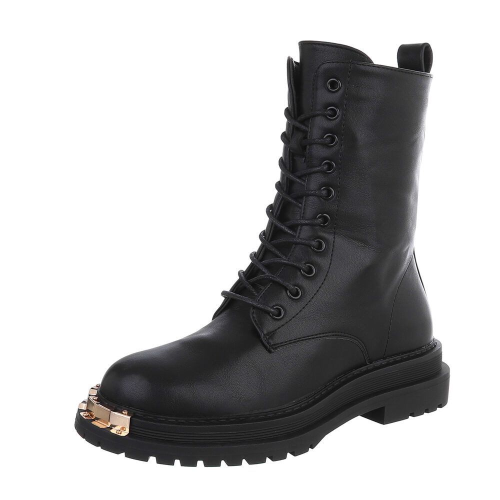 Ital-Design Damen Schnürschuhe Biker Westernstiefelette (87124831) Blockabsatz Plateaustiefeletten in Schwarz
