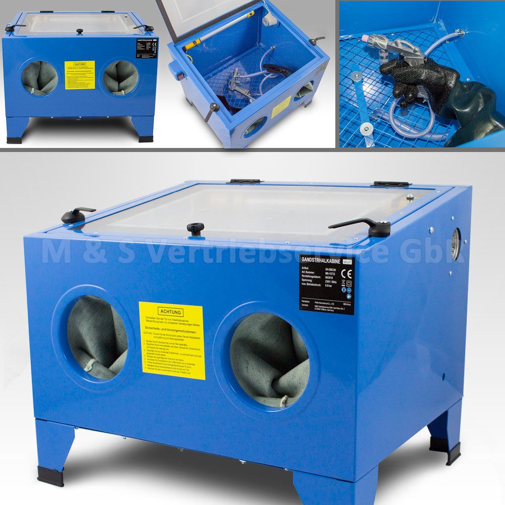 Bituxx Sandstrahlkabine 90 L, 90 l, max. 6 bar, MS-15733, inkl. Strahlpistole und 4 Düsen