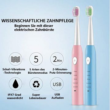 GelldG Elektrische Zahnbürste Elektrische Zahnbürste, USB-Schnellladung, wasserdichte Zahnbürste