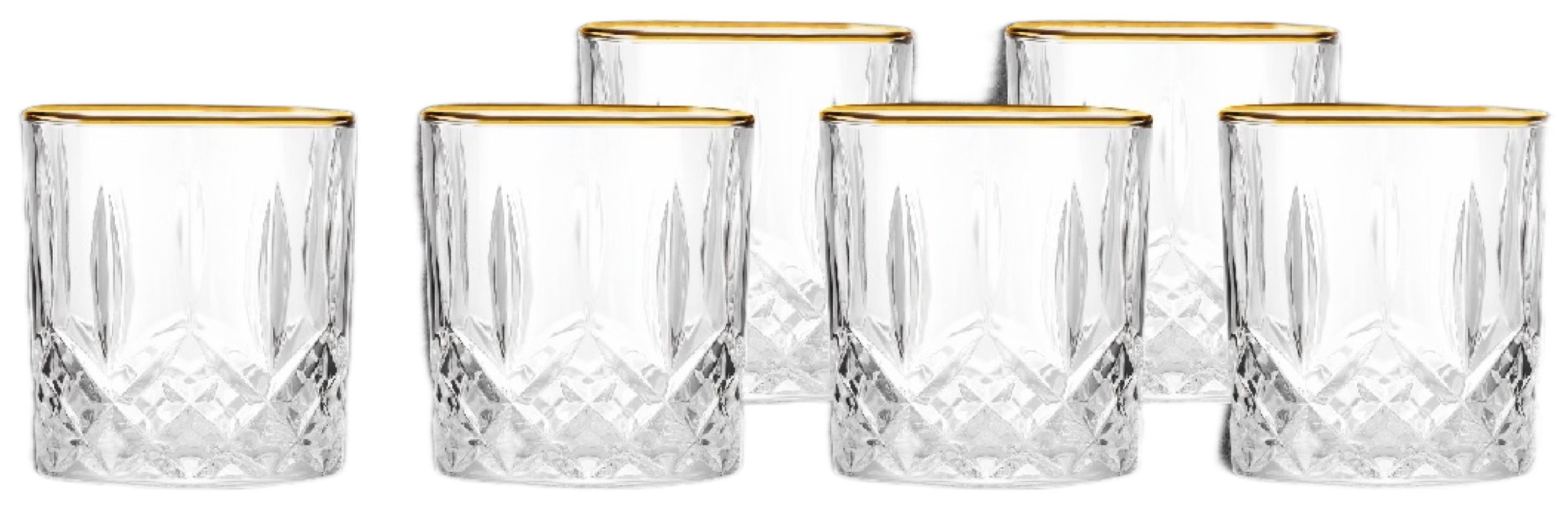 Cheffinger Gläser-Set 6 tlg. Gläser-Set 340ml Vintage-Retro Design Goldumrandung – Bild 2 von 5