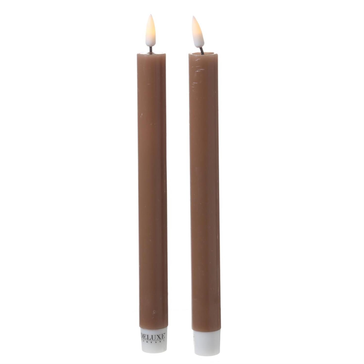LED-Kerze LED Stabkerzen Mia Tafelkerzen Echtwachs flackernd H:24cm karamell 2St
