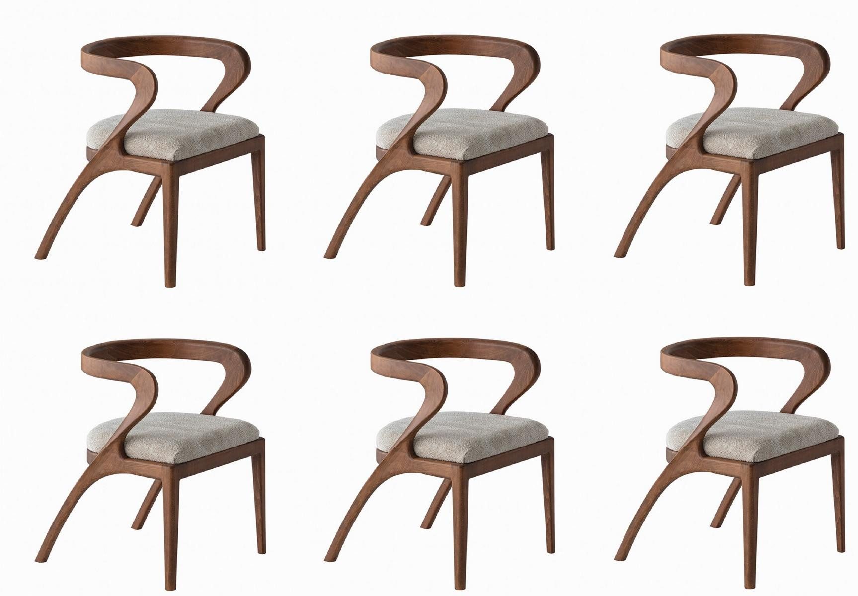 JVmoebel Esszimmerstuhl Stuhl Set Modern Braun 6tlg Set Elegante Esszimmer Stühle Holz, Made in Europa