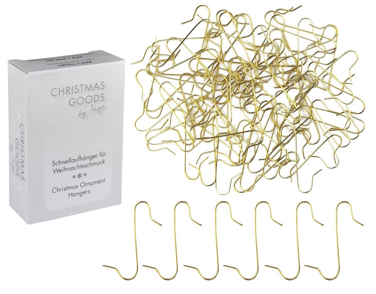 INGE-GLAS® Christbaumschmuck 100 Kugelaufhänger Gold S - Haken Weihnachtskugelhaken, Christbaumkugelhaken Aufhänger