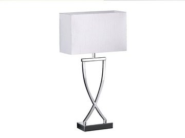 meineWunschleuchte LED Nachttischlampe, große Lampenschirm Stoff-Lampe schmal Design Silber Chrom / Weiß für Fensterbank