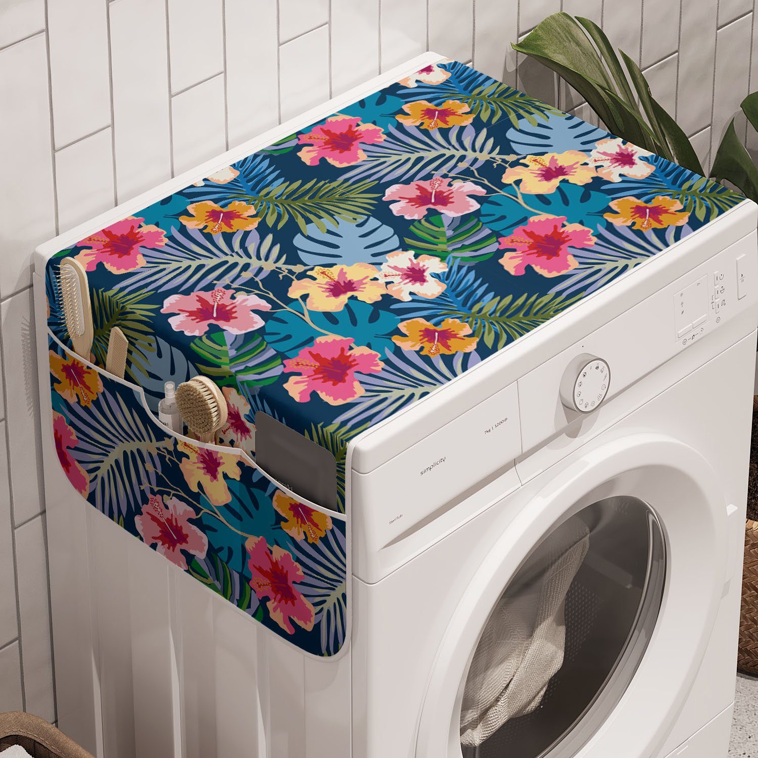 Abakuhaus Badorganizer Anti-Rutsch-Stoffabdeckung für Waschmaschine und Trockner, Tropisch Bunte Blumenblütenblätter