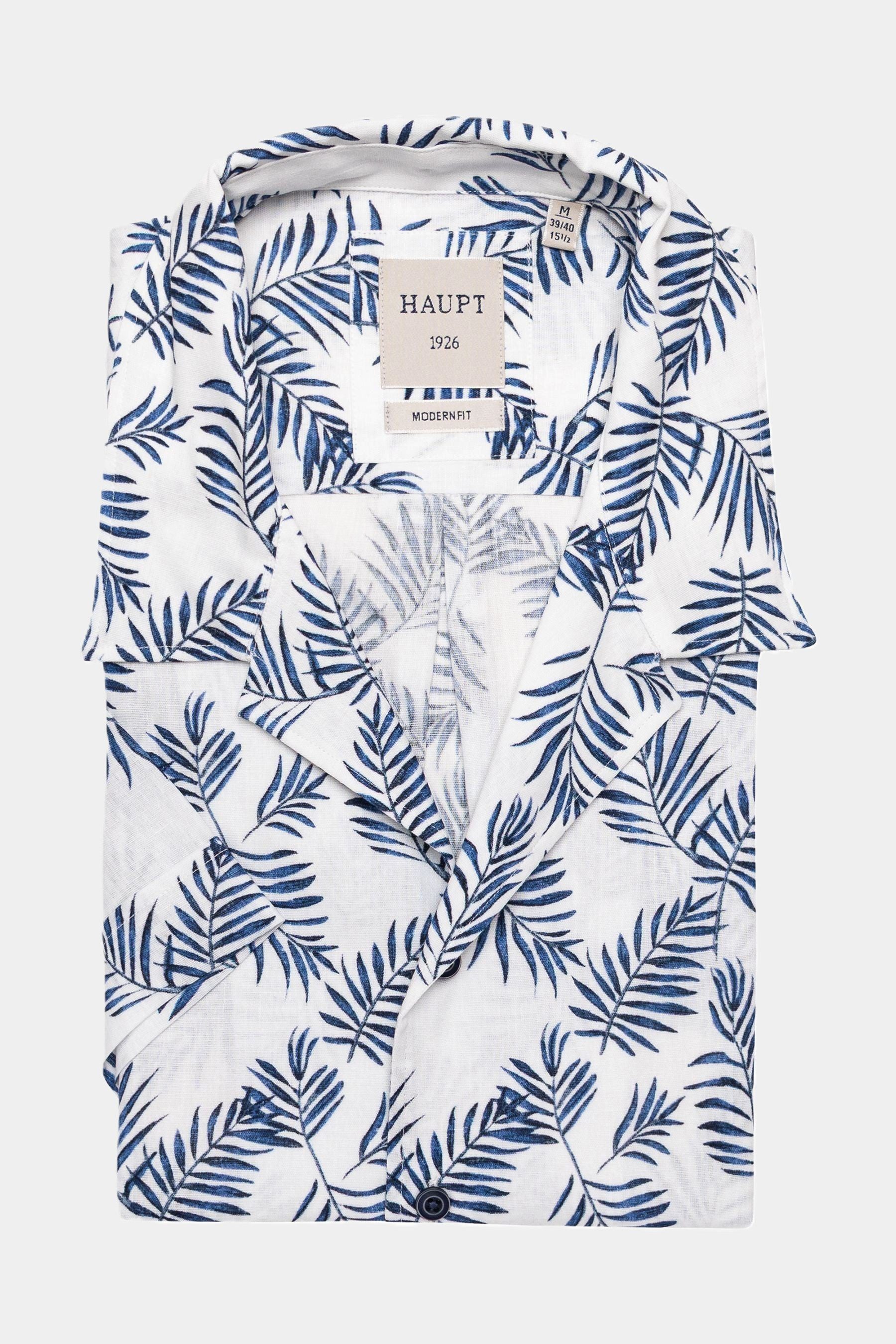 Haupt Kurzarmhemd Haupt Leinen-Kurzarmhemd mit Palmen Muster - WHITE günstig online kaufen