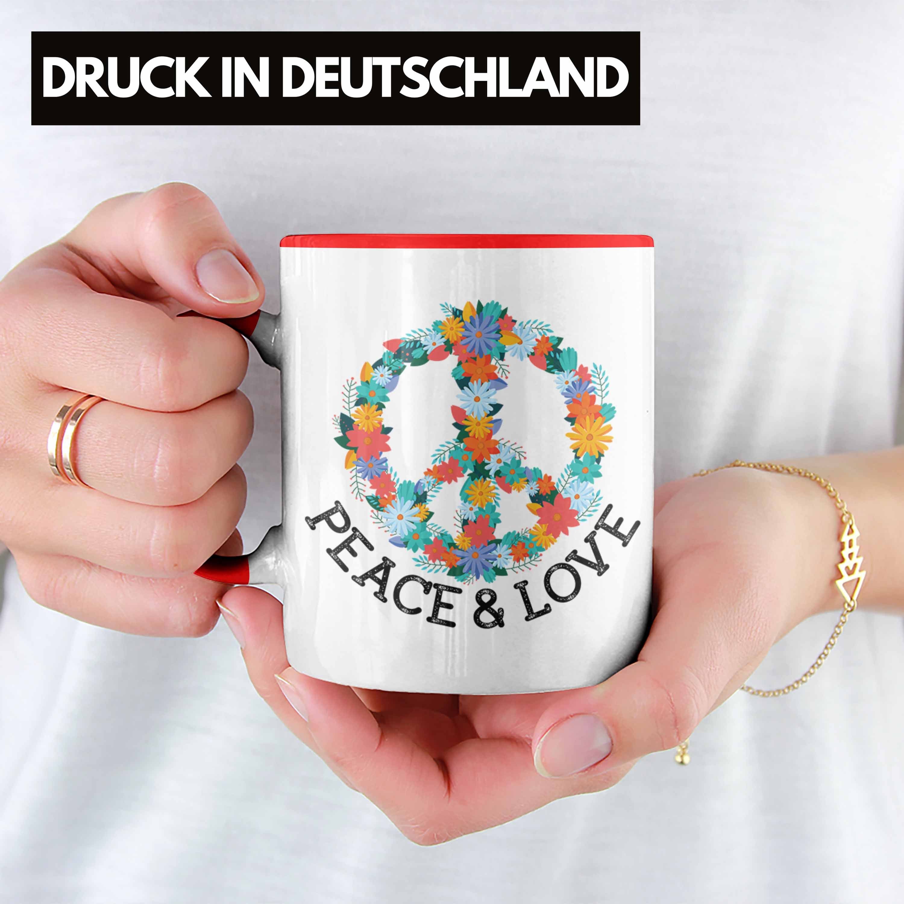 Trendation Trendation Grafik Geschenk & Tasse 90er Grün Hippie Peace Love Rot Frieden Blumen Zeichen Tasse 80er -