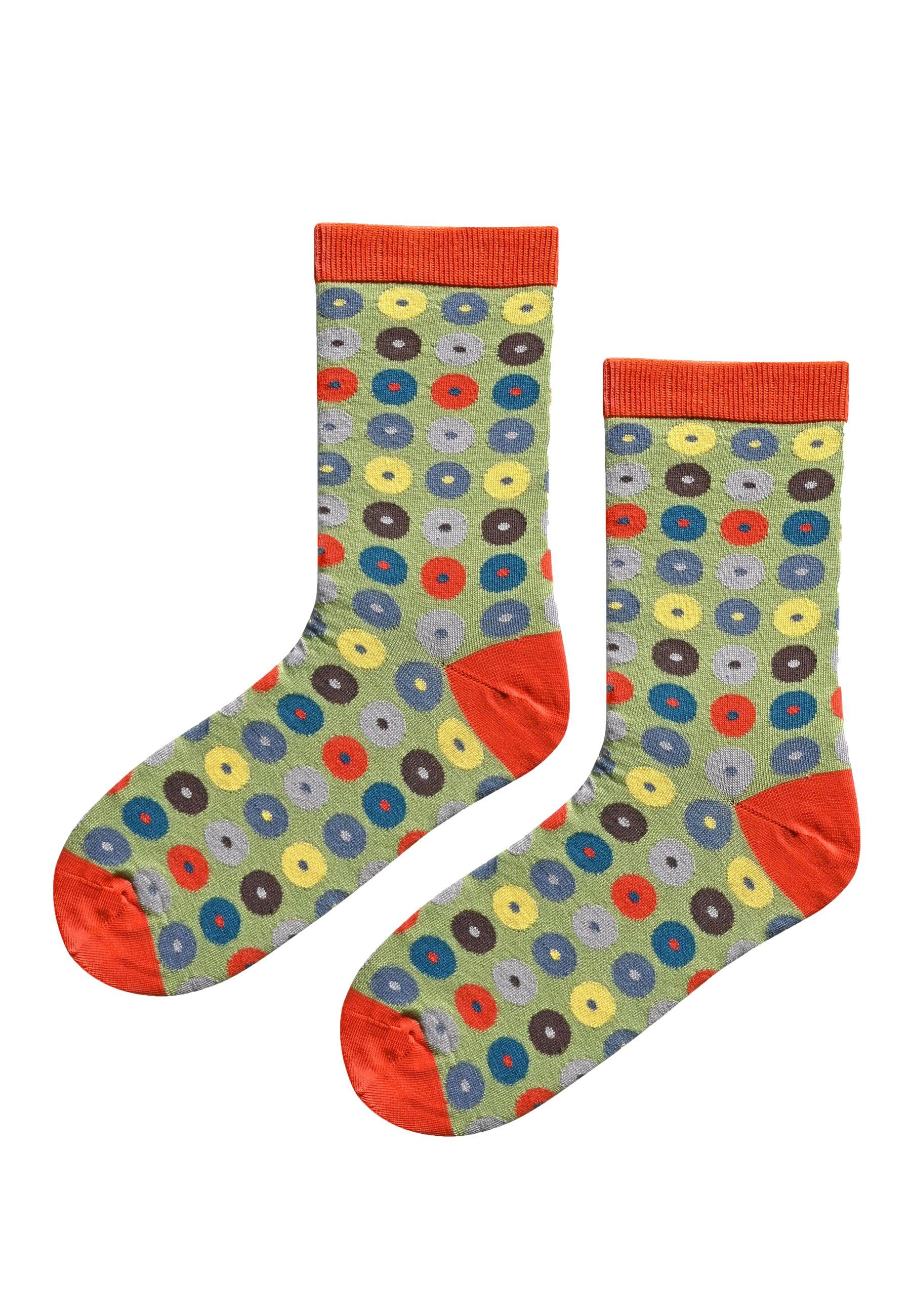 bunte Elkline mandarin Retro Donut olivine Socken - Donut Socken Retro