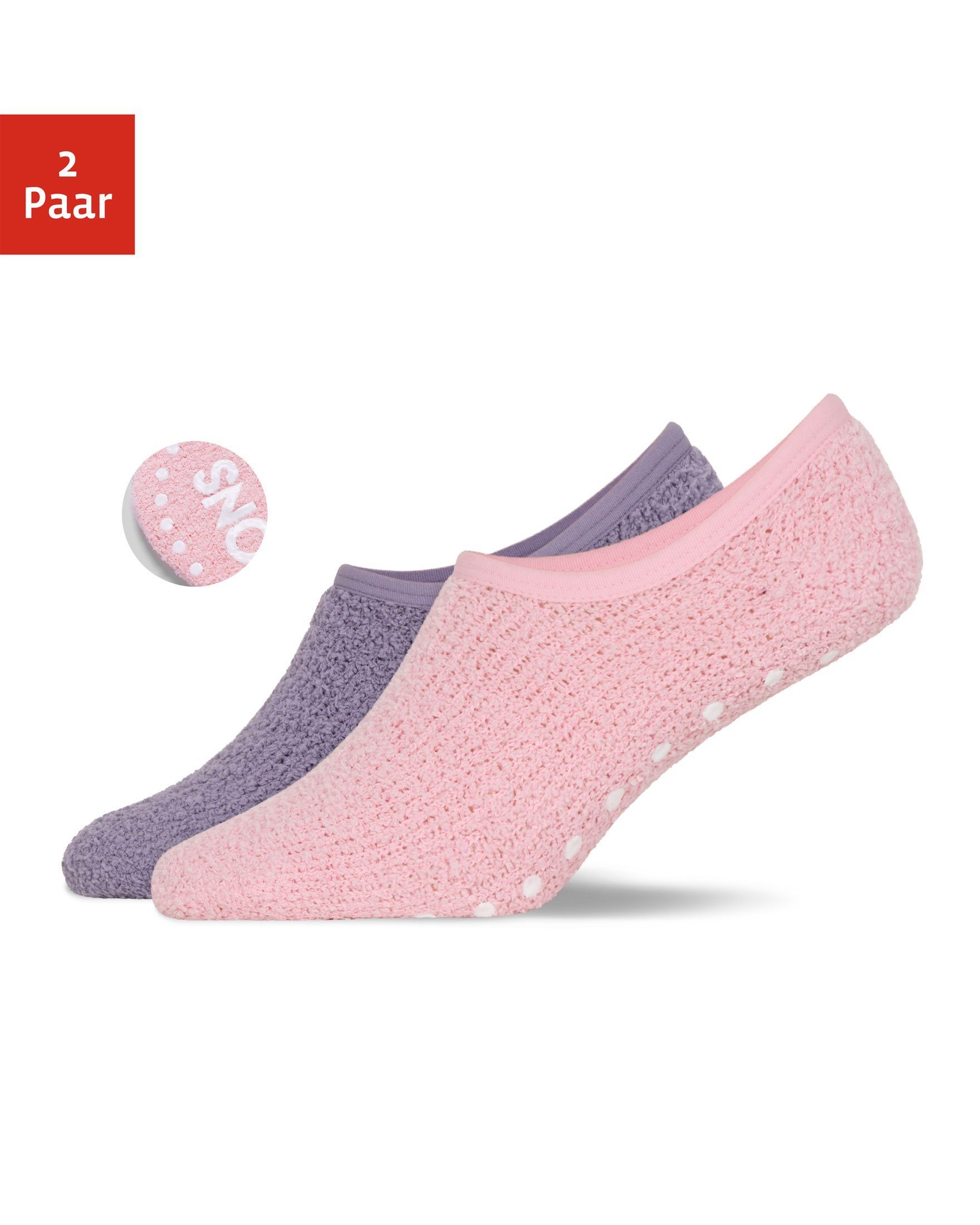 SNOCKS Füßlinge Fluffy Invisible Socks Sneaker Socken Damen Herren (2-Paar) Anti-Rutsch-Socken, kuschelig weich für den Winter Mix (Pink/Lavendel)