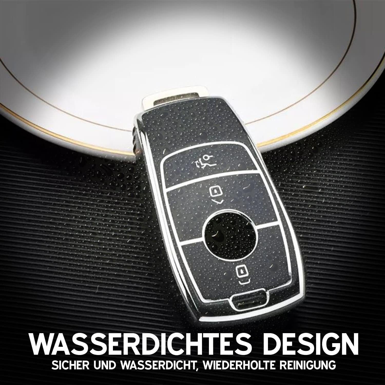 Keyscover Schlüsseltasche Cover Schlüsselhülle für Benz, Mercedes Autoschlüssel Hülle Tasche Schwarz/Chrom