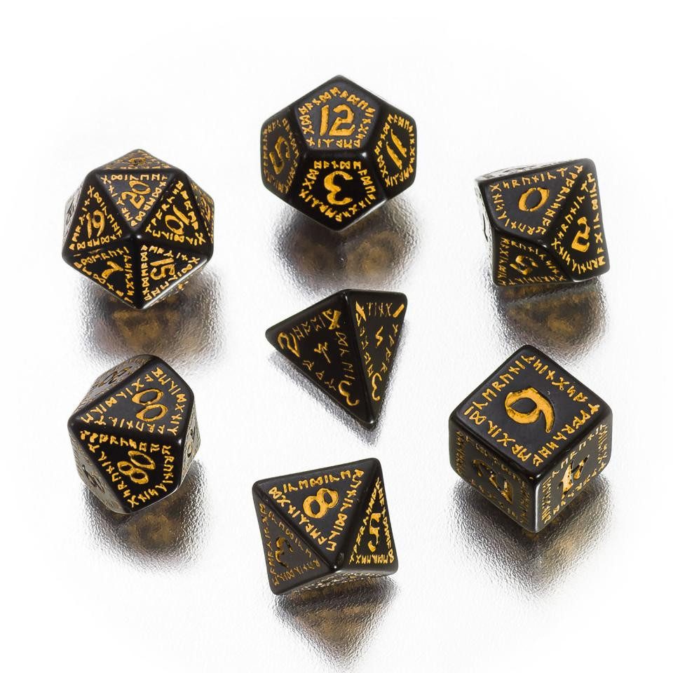 Q-Workshop Spiel, Runic Würfel - 7 Stück - schwarz und gelb