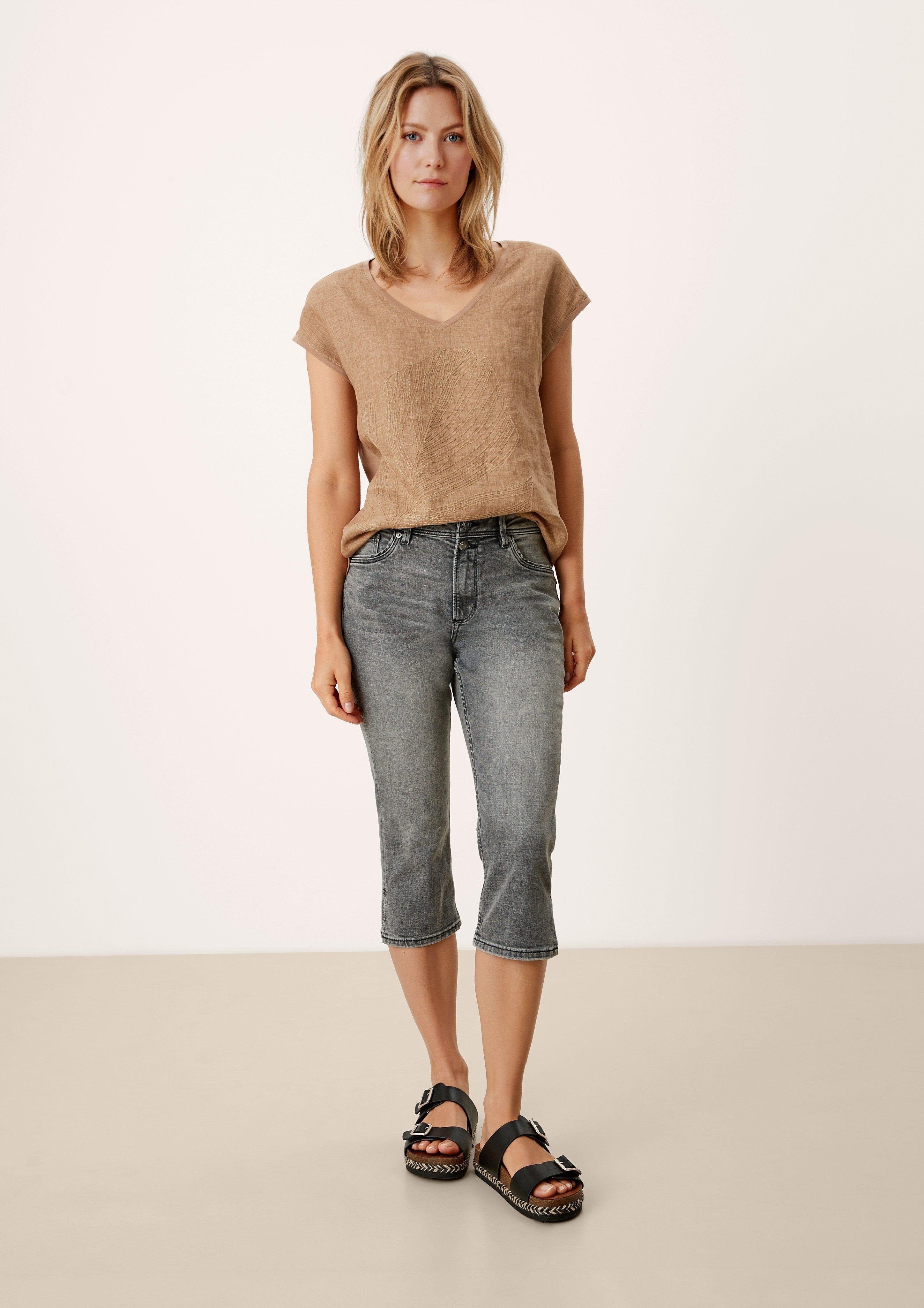 s.Oliver 7/8-Jeans Capri-Jeans Betsy / Slim Fit / Mid Rise / Slim Leg  Leder-Patch, Waschung