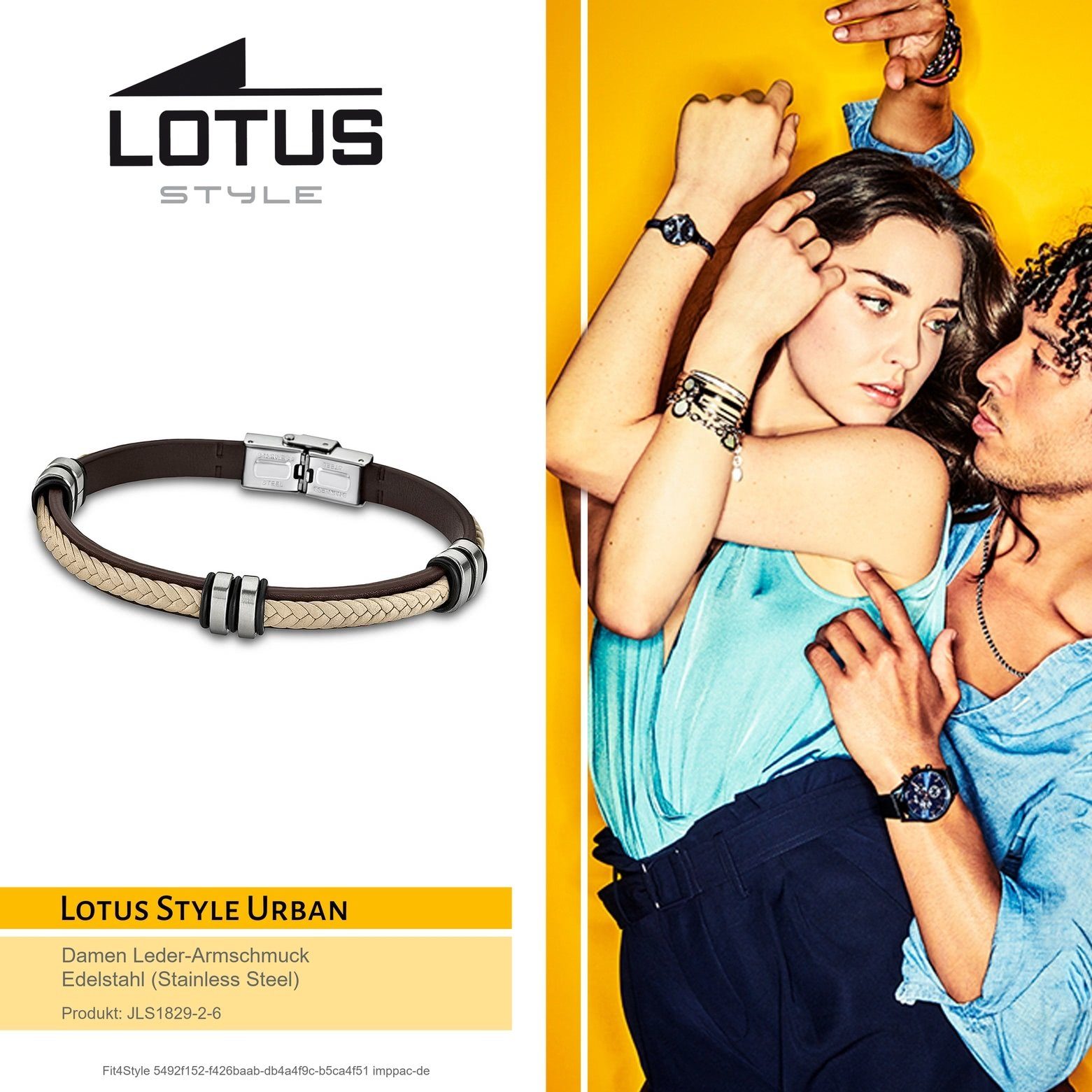 Lotus Style Armband Lotus Style Armband (Armband), für braun Herren (Stainless Damen, Echtleder Steel), beige Edelstahl aus