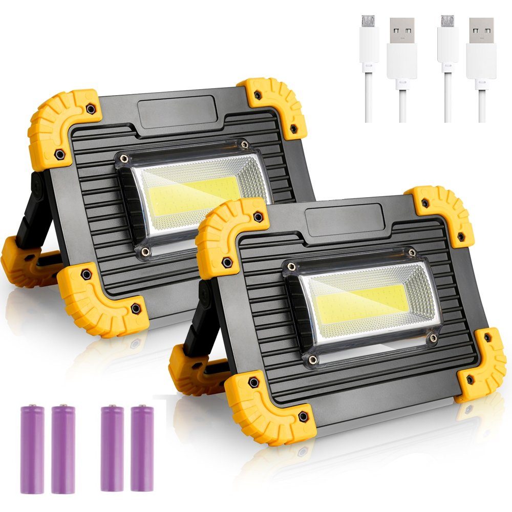 TolleTour LED Baustrahler 2x30W LED Akku Fluter Lamp Baustrahler Außenlampe Kaltweiß