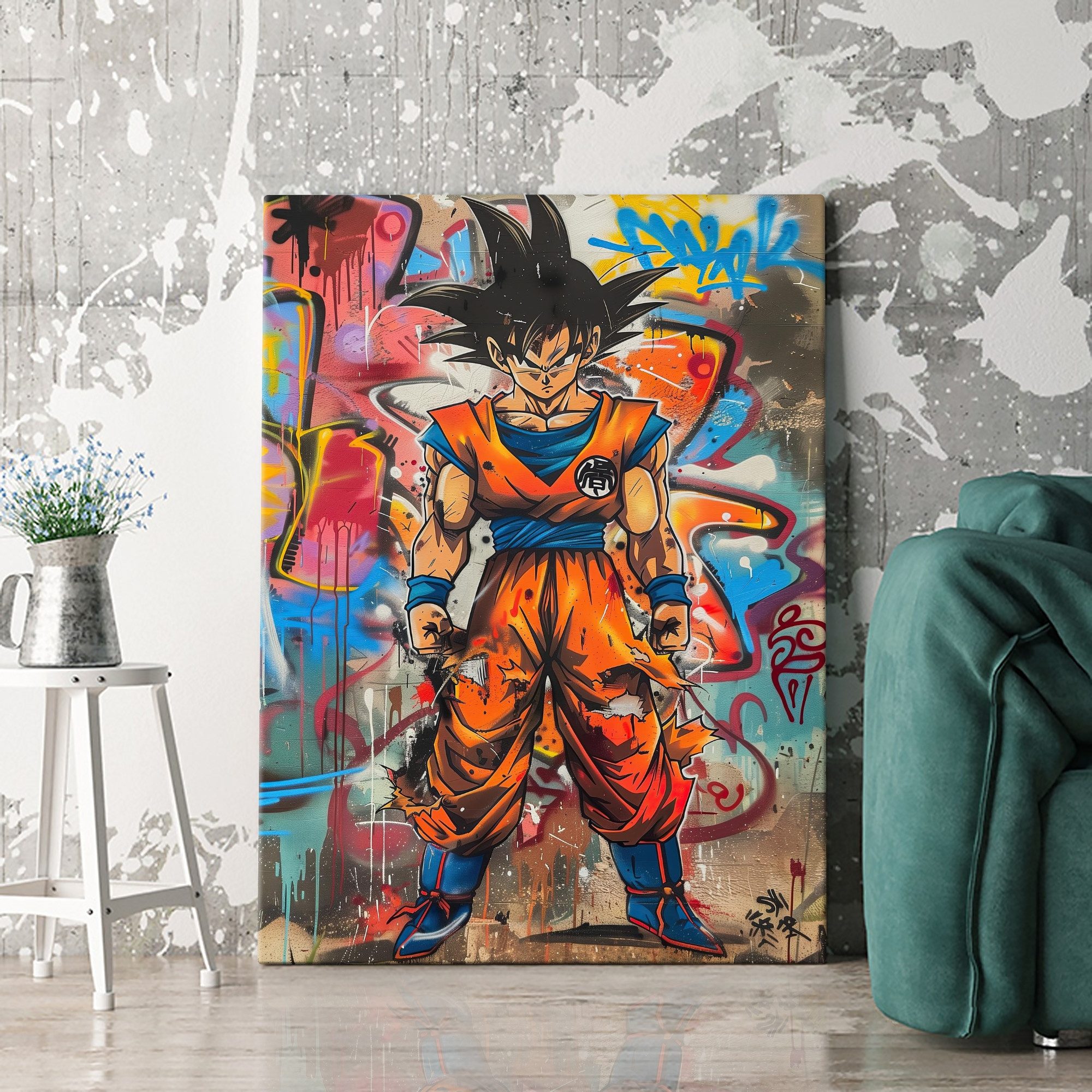 Artmazing Leinwandbild Goku Grafitti, Goku Grafitti, gesp. auf FSC Echtholz-Keilrahmen, in versch. Größen – Bild 3 von 5