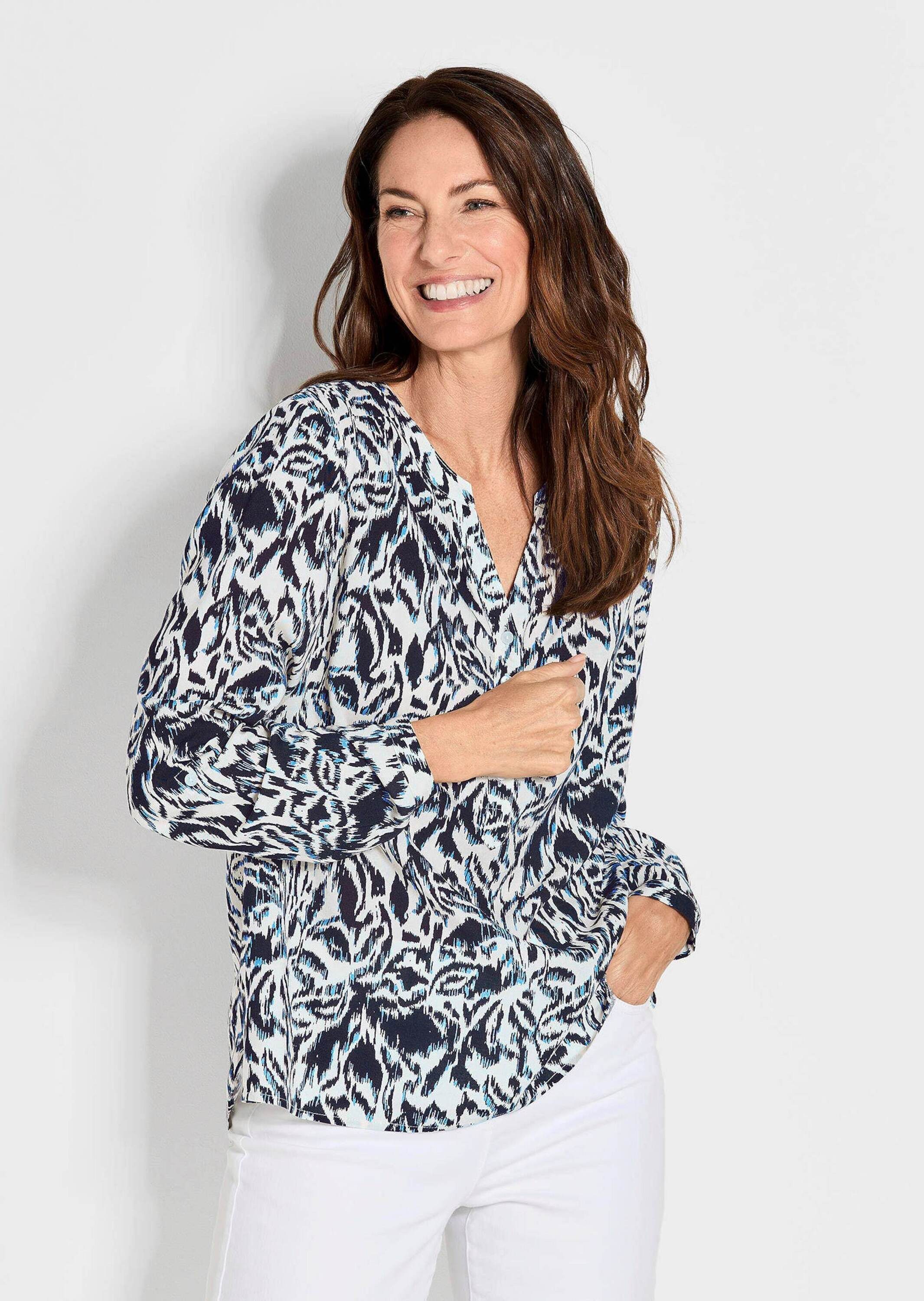 GOLDNER Schlupfbluse Florale Druckbluse mit V-Ausschnitt Viskosebluse mit S günstig online kaufen