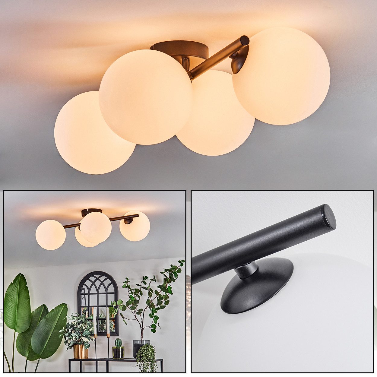 hofstein Deckenleuchte Deckenlampe aus Metall/Glas in Schwarz/Weiß, ohne Le günstig online kaufen