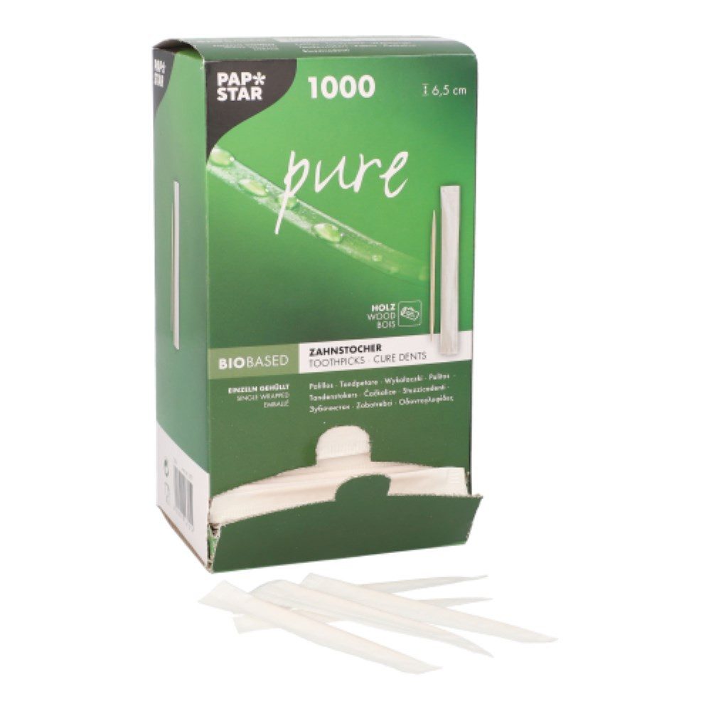 PAPSTAR Zahnstocherspender 1000 Zahnstocher, Holz gehüllt "pure" rund 6,5 cm