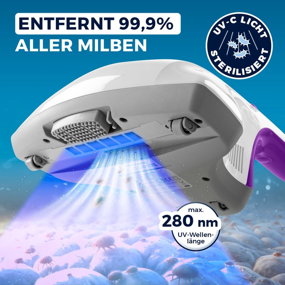CLEANmaxx Matratzenreinigungsgerät entfernt 99,9 % Milben - 2 Ersatz-EPA-Filter, 300 W, Matratzen Bettdecken Kissen sterilisierend desinfizierend